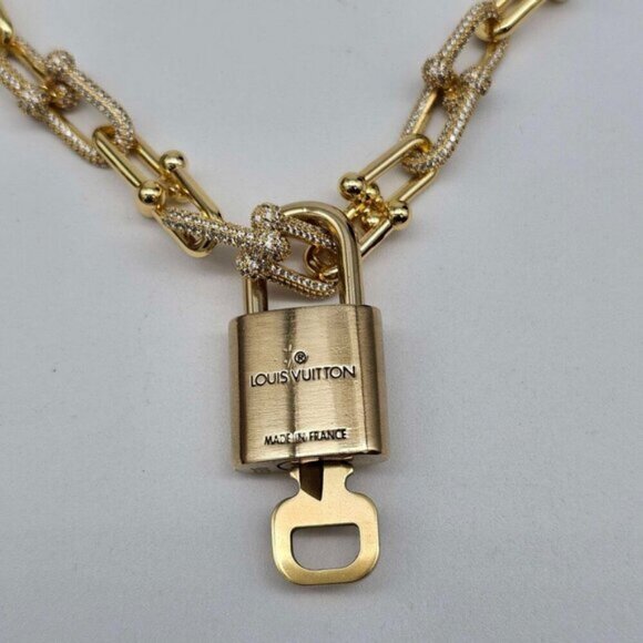Auth Louis Vuitton Lock & Key w/unbranded 925 Pure Silver Gold plated Necklace - Picture 6 of 16